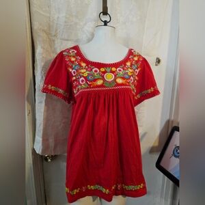 Southern Living Red Floral Embroidered Blouse